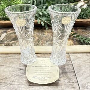 Set of 2 Lenox Full Lead Crystal Star Bud Vases 6" W Certification.